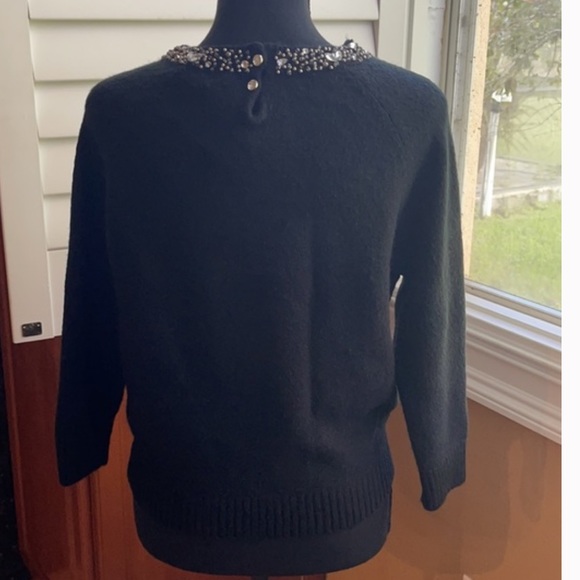 Bebe | Black Sweater with Embellished Jeweled Beaded Collar Neckline Size Medium - Picture 3 of 16